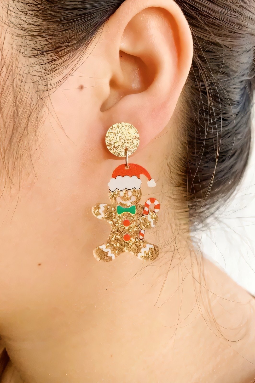 Glitter Gingerbread Man Drop Earrings-ROVOLE