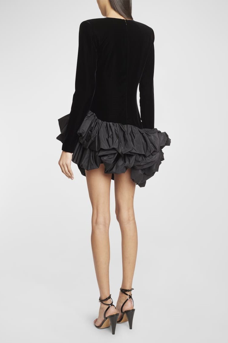 Hermosa Ruffle Asymmetric Hem Mini Velvet Dress-ROVOLE