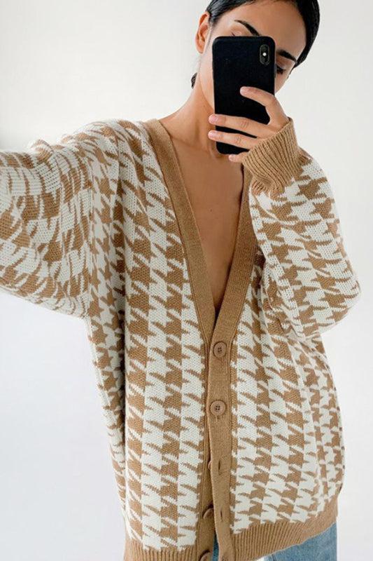 Houndstooth Oversized Cardigan-ROVOLE