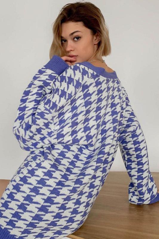 Houndstooth Oversized Cardigan-ROVOLE
