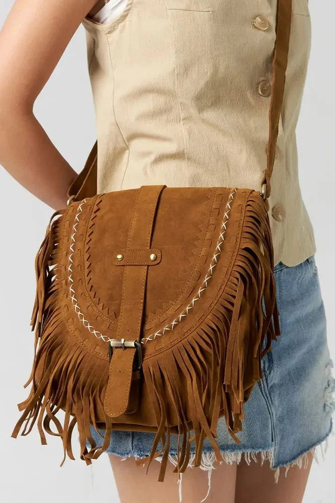 Brown Western Cowboy Style Fringe Crossbody Bag-ROVOLE