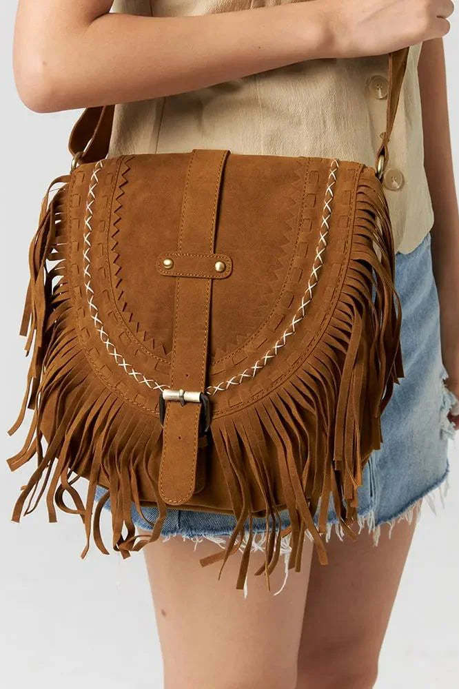 Brown Western Cowboy Style Fringe Crossbody Bag-ROVOLE