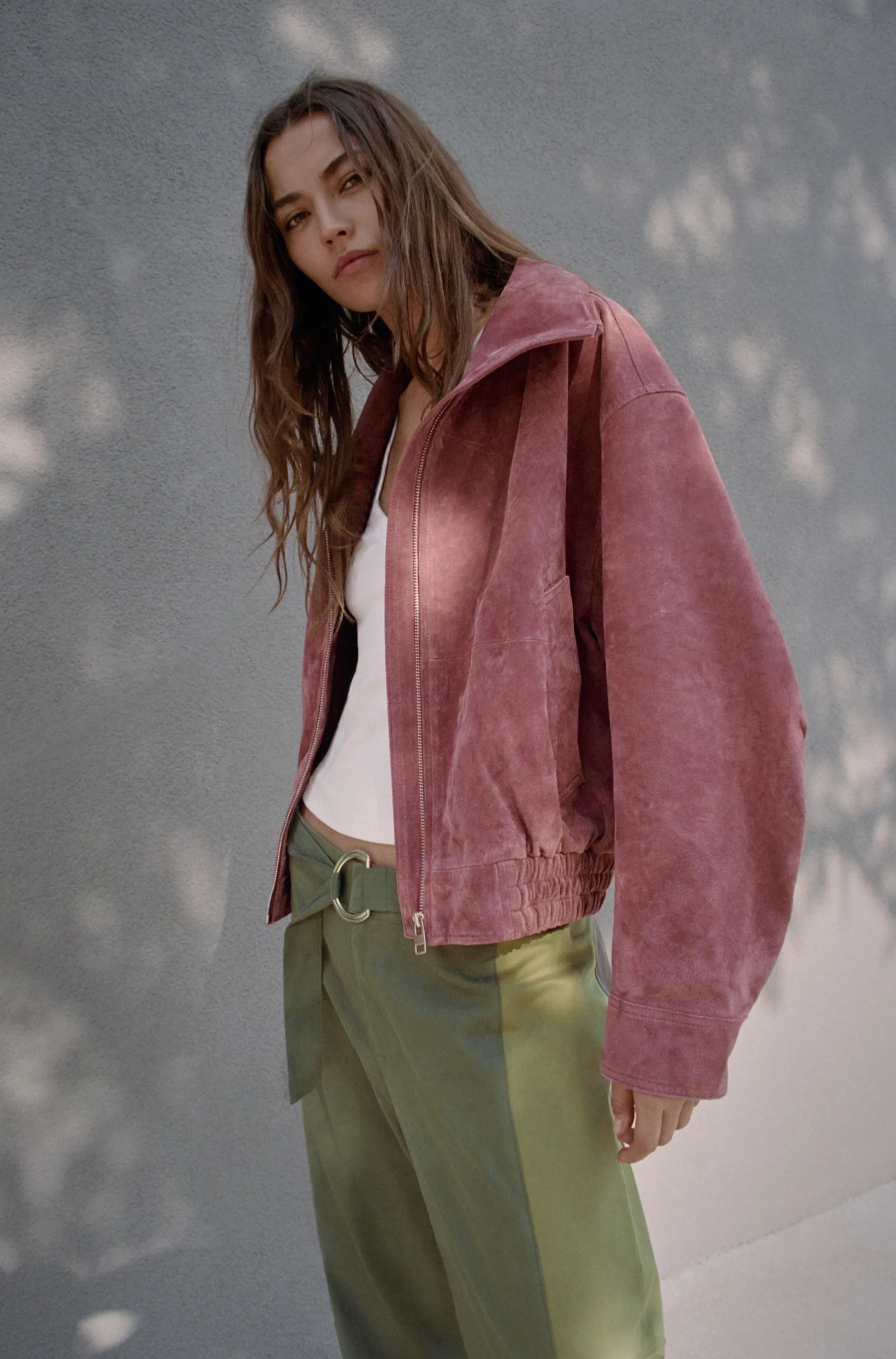Faux Suede High-Neck Zip Jacket