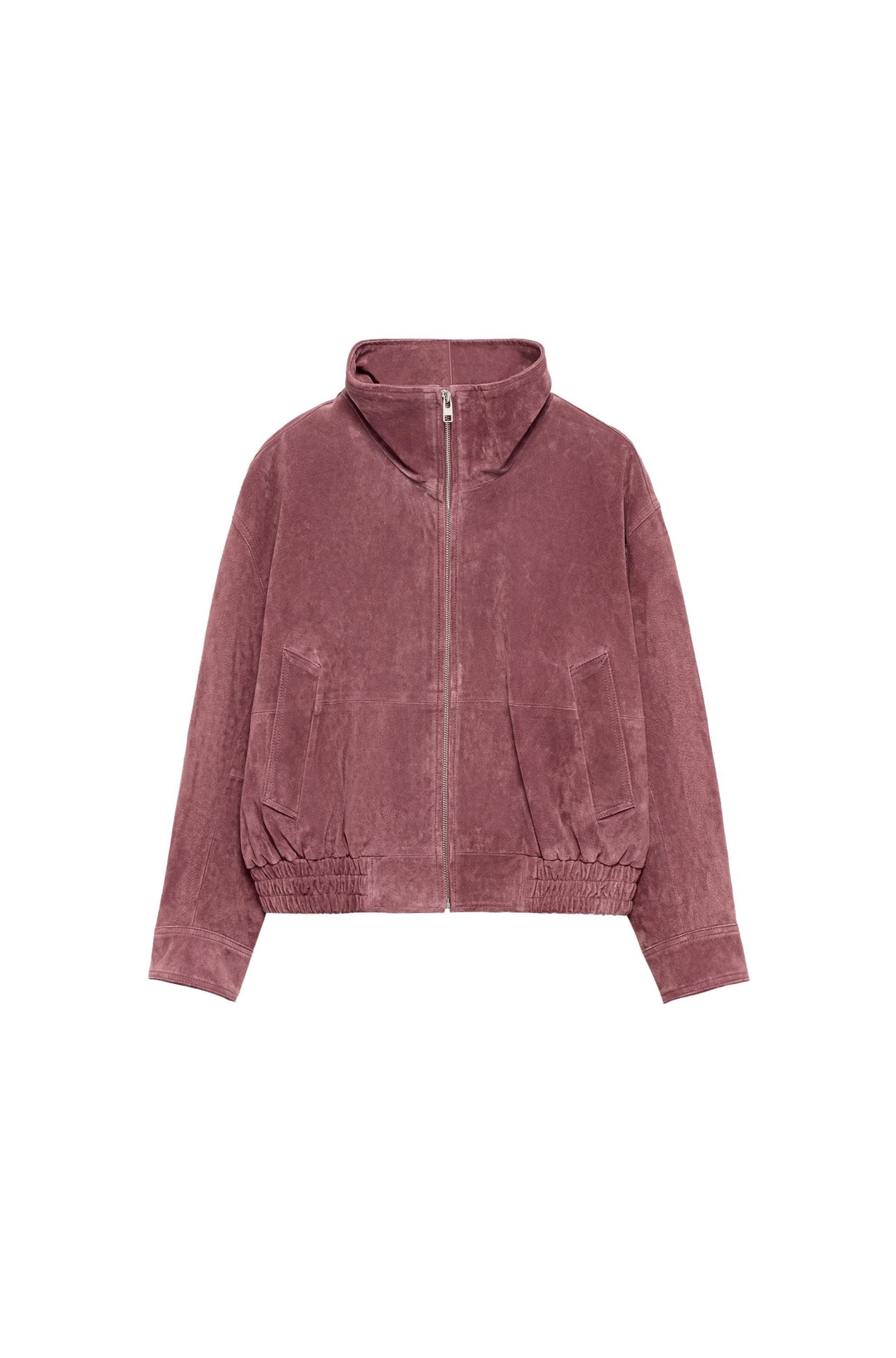 Faux Suede High-Neck Zip Jacket