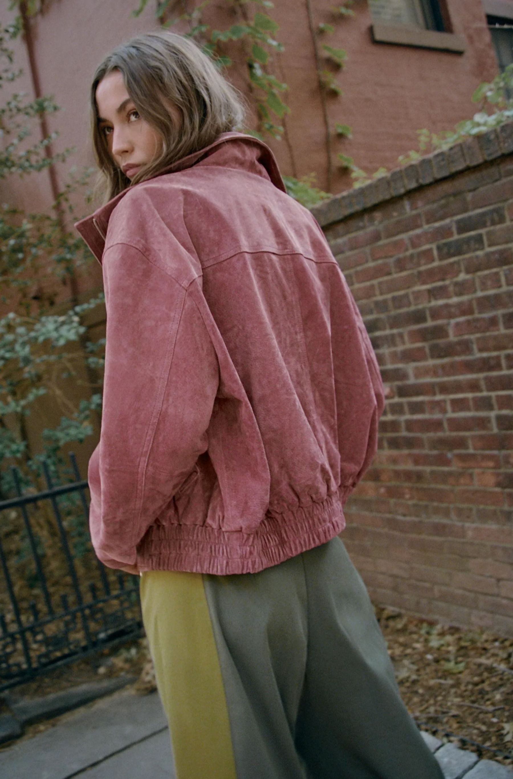 Faux Suede High-Neck Zip Jacket