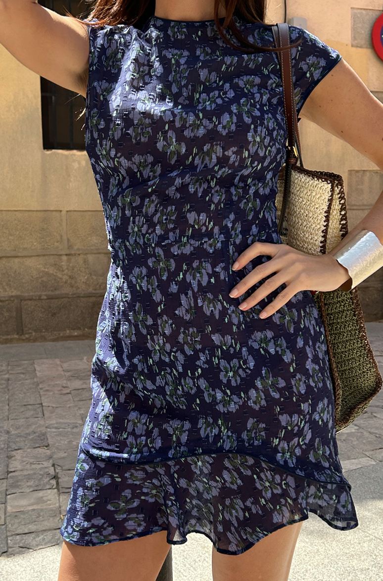 Navy Blue Refined Floral Romper