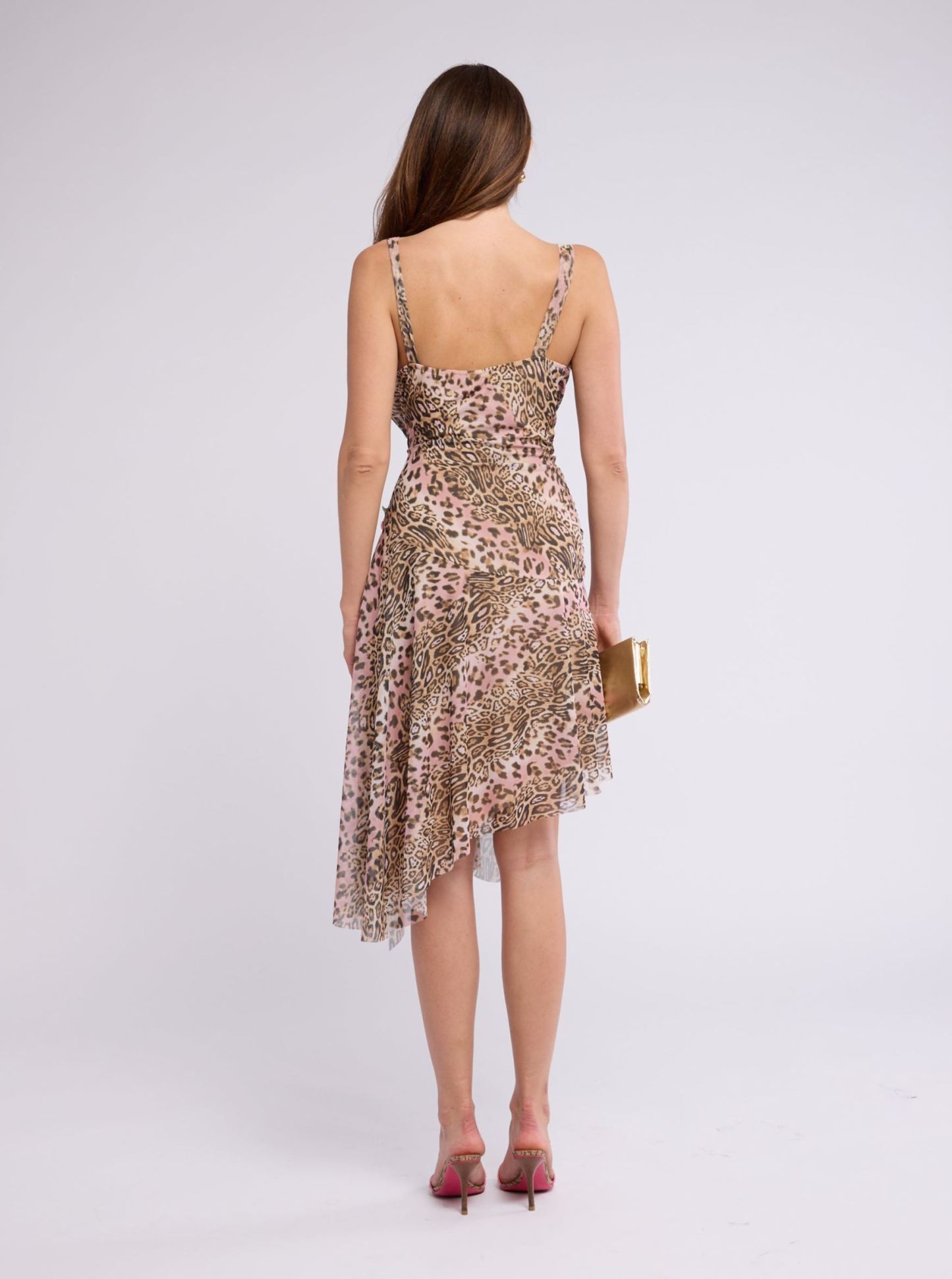 Leopard Floral Appliqué Midi Dress