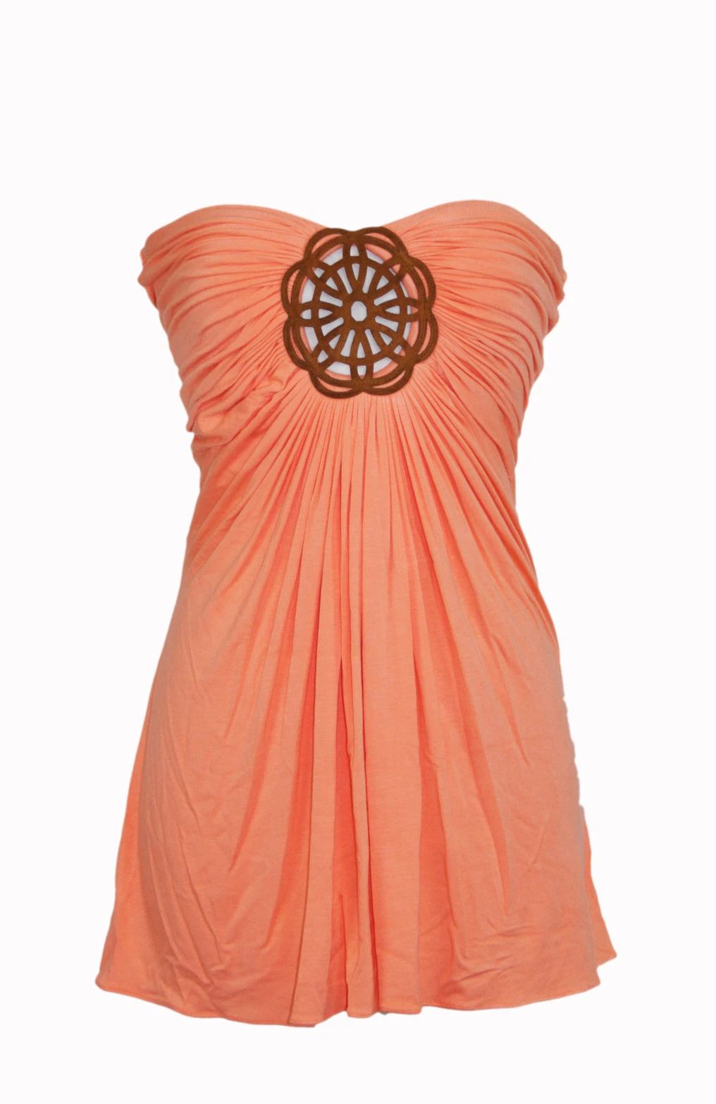 Ruched Medallion Strapless Mini Dress