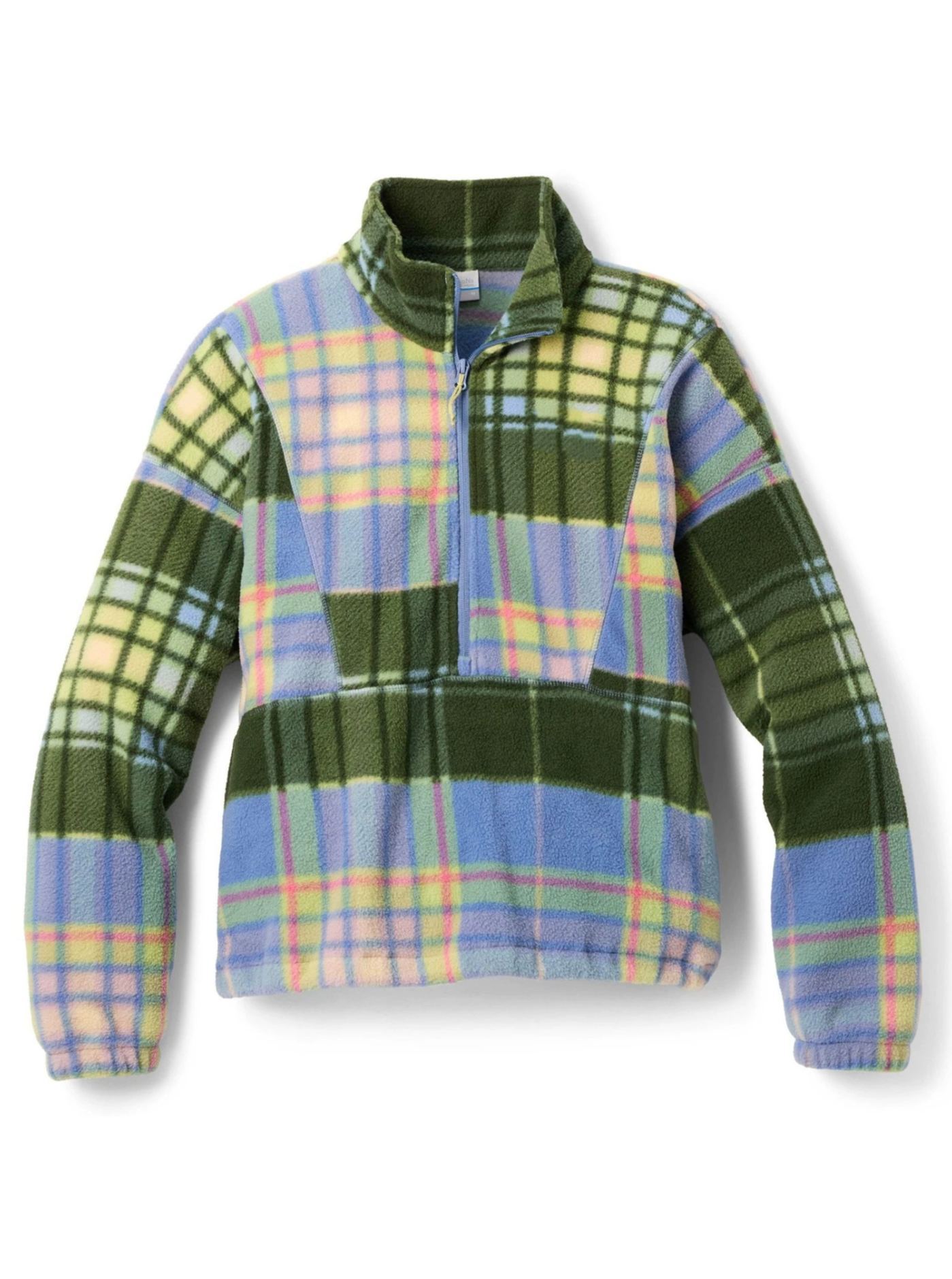 Patchwork Plaid Half-Zip Fleece Pullover