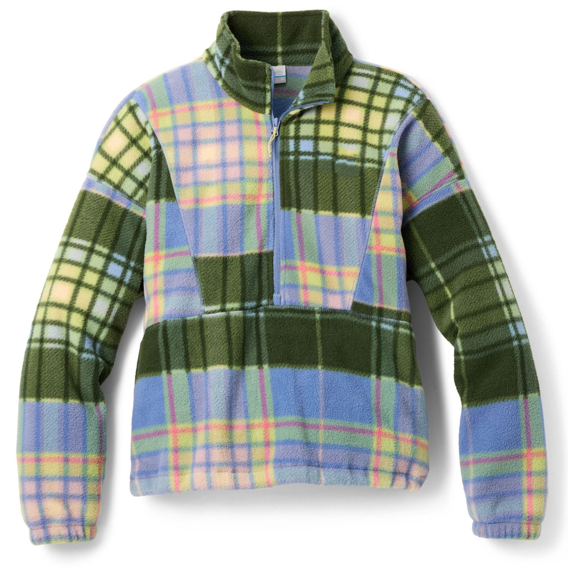 Patchwork Plaid Half-Zip Fleece Pullover