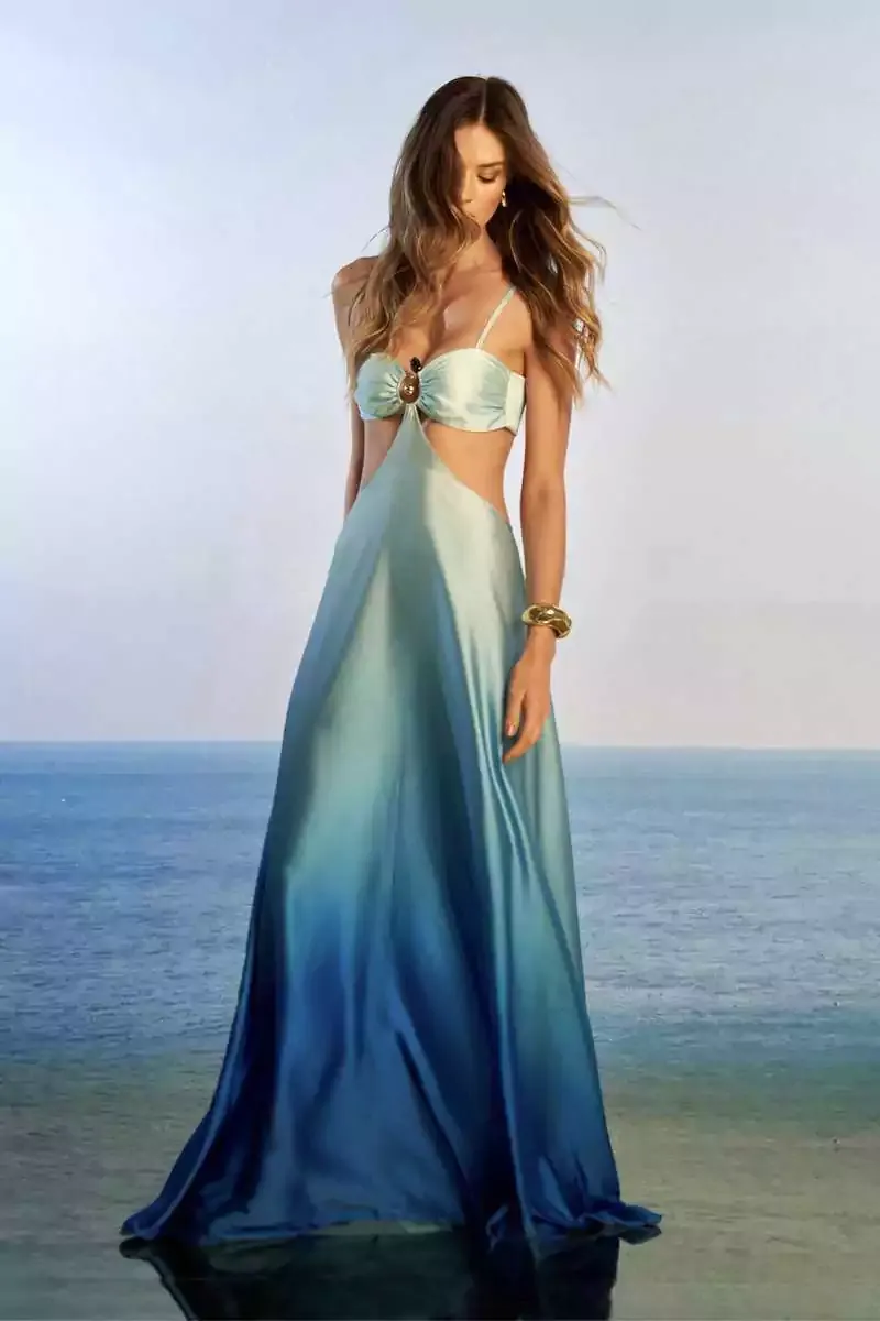 Coral Ombre Sun-Detail Cutout Dress