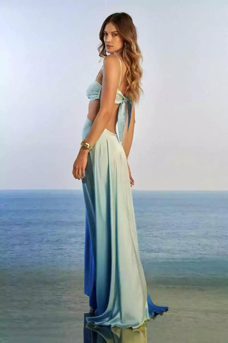 Coral Ombre Sun-Detail Cutout Dress