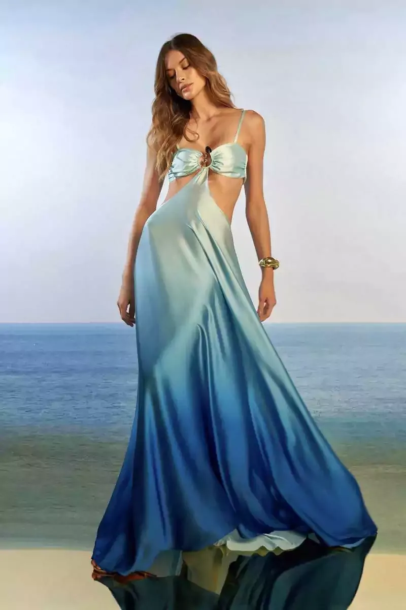 Coral Ombre Sun-Detail Cutout Dress