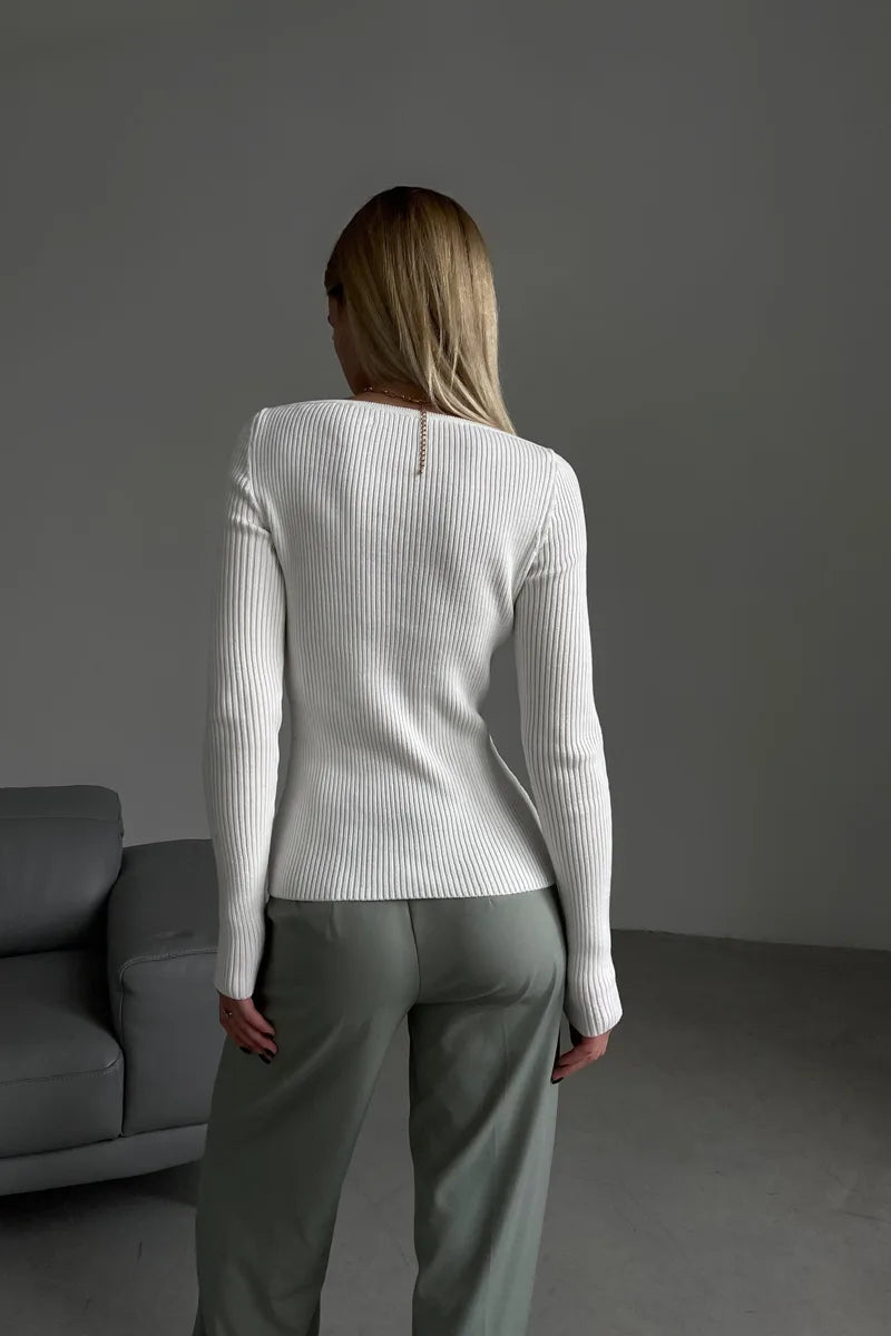 Women's Jumper With Shaped Cut In Milky-ROVOLE