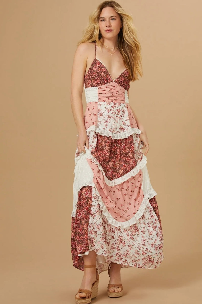 Patchwork Floral Maxi Dress-ROVOLE