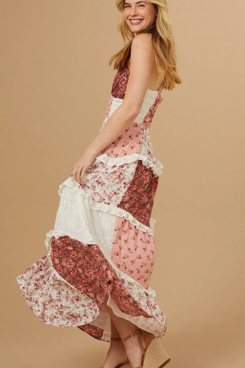 Patchwork Floral Maxi Dress-ROVOLE