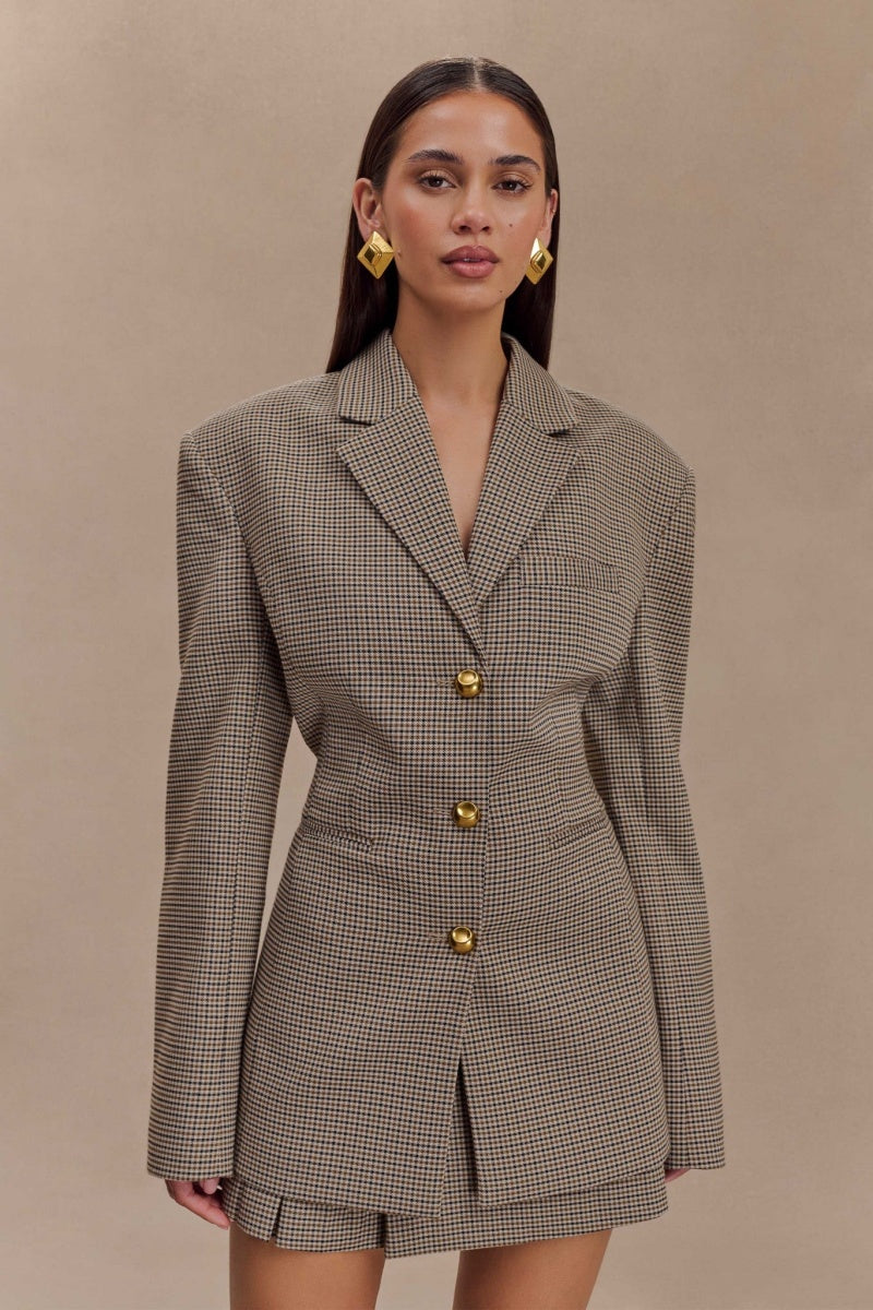Grid Buckle Blazer Jackets-ROVOLE