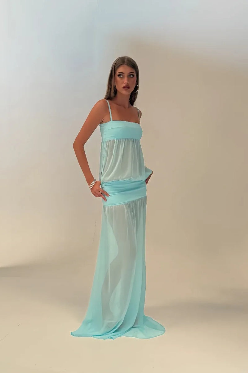 Blue Sheer Maxi Dress-ROVOLE