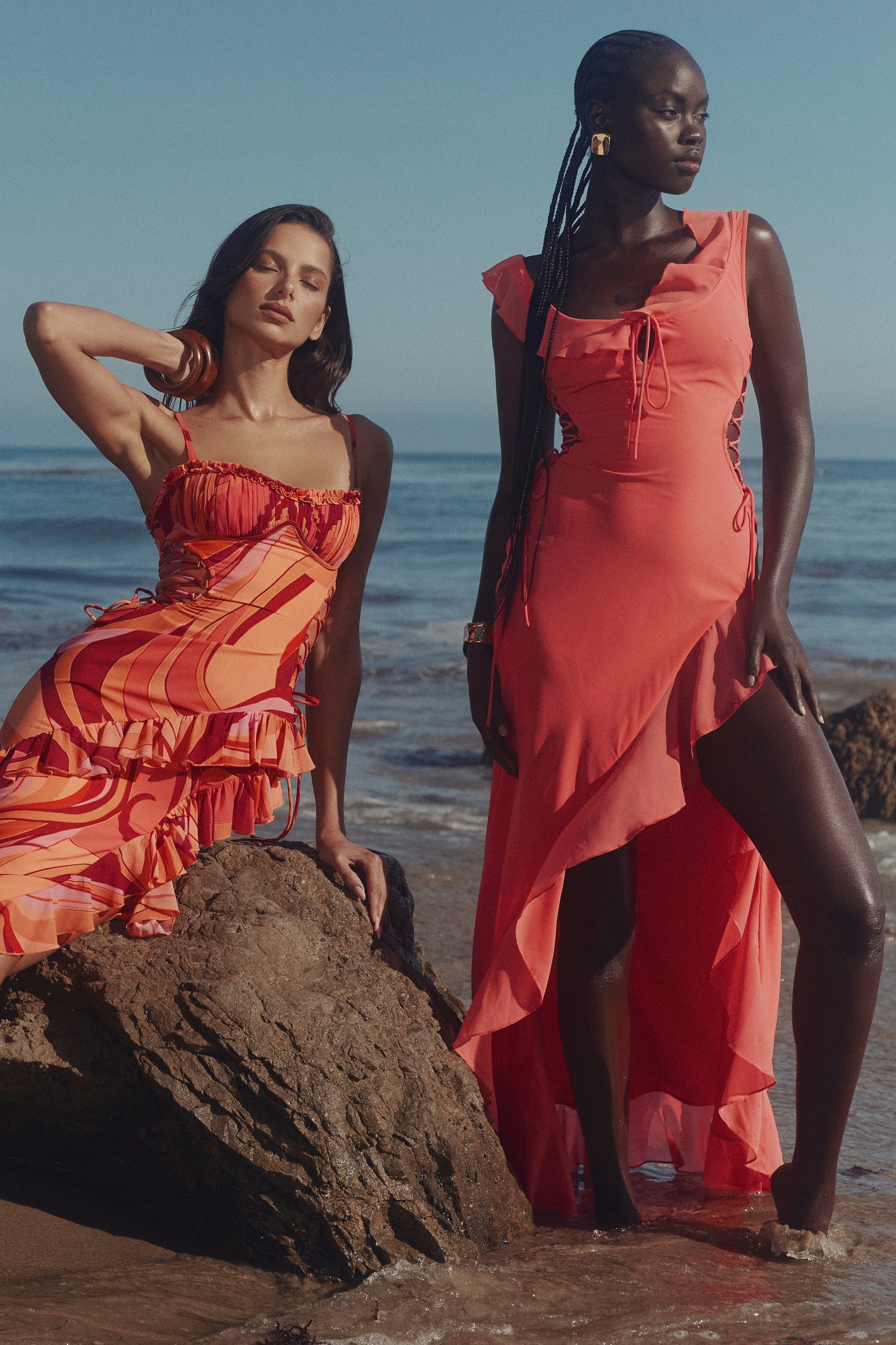 Coral Georgette Ruffle Maxi Dress-ROVOLE