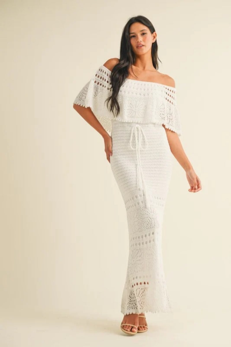 White off the shoulder crochet dress-ROVOLE