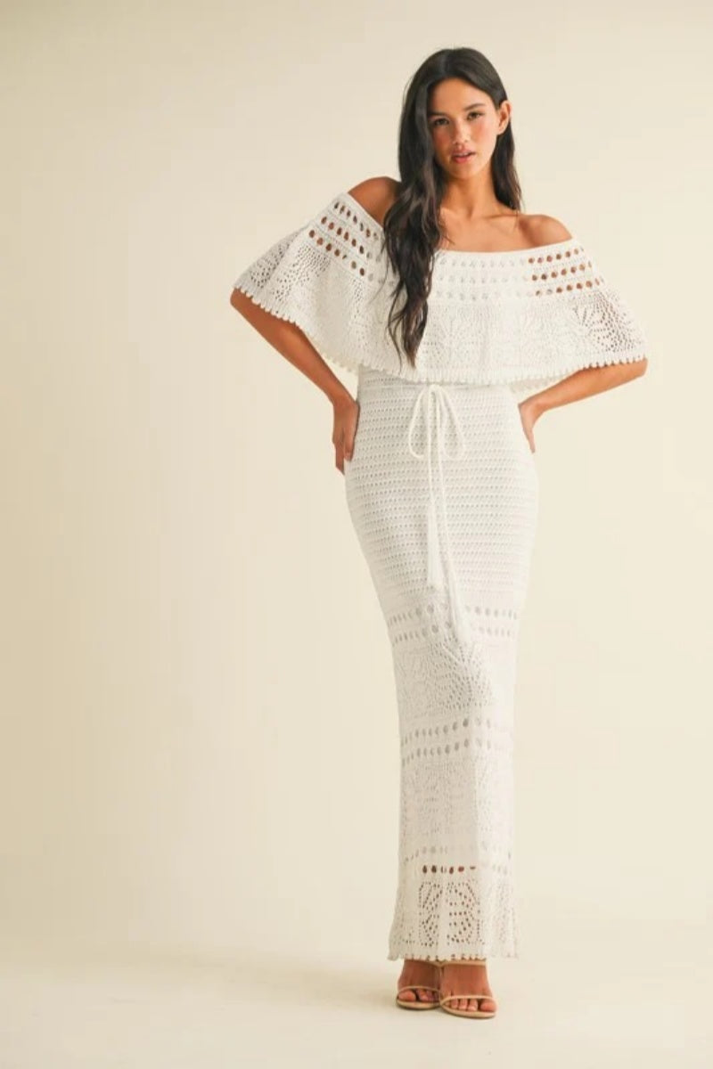 White off the shoulder crochet dress-ROVOLE