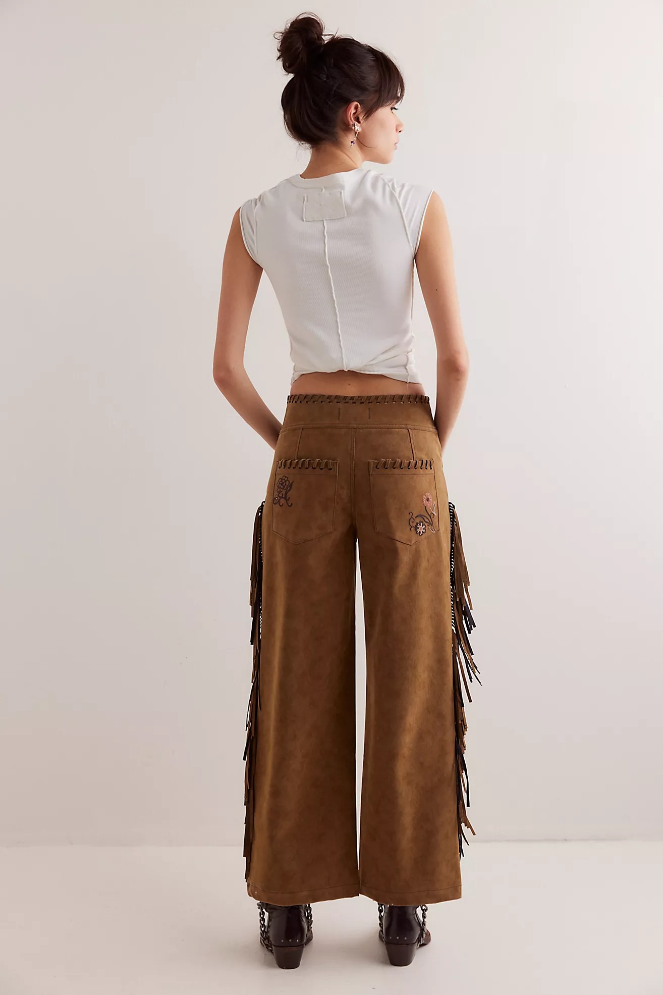 Western Floral Fringe Flare Pants