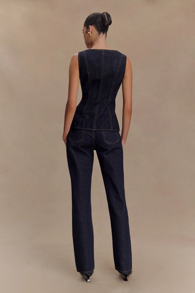 Sleeveless Buttoned Denim Set-ROVOLE