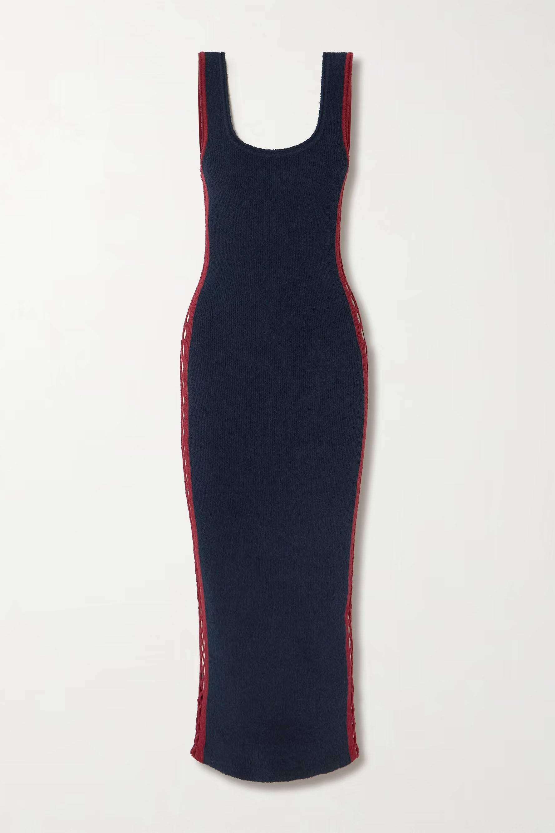 Red Crochet Trim Hollow Knit Dress-ROVOLE