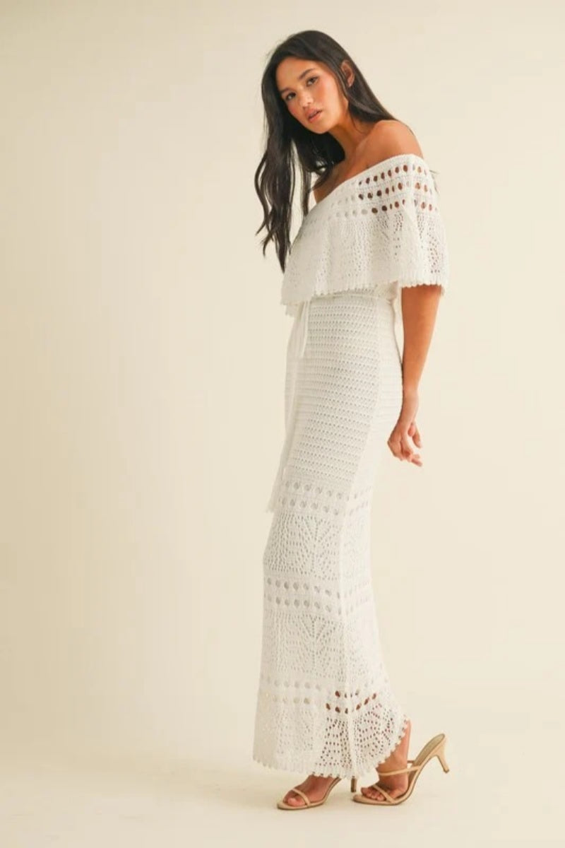 White off the shoulder crochet dress-ROVOLE