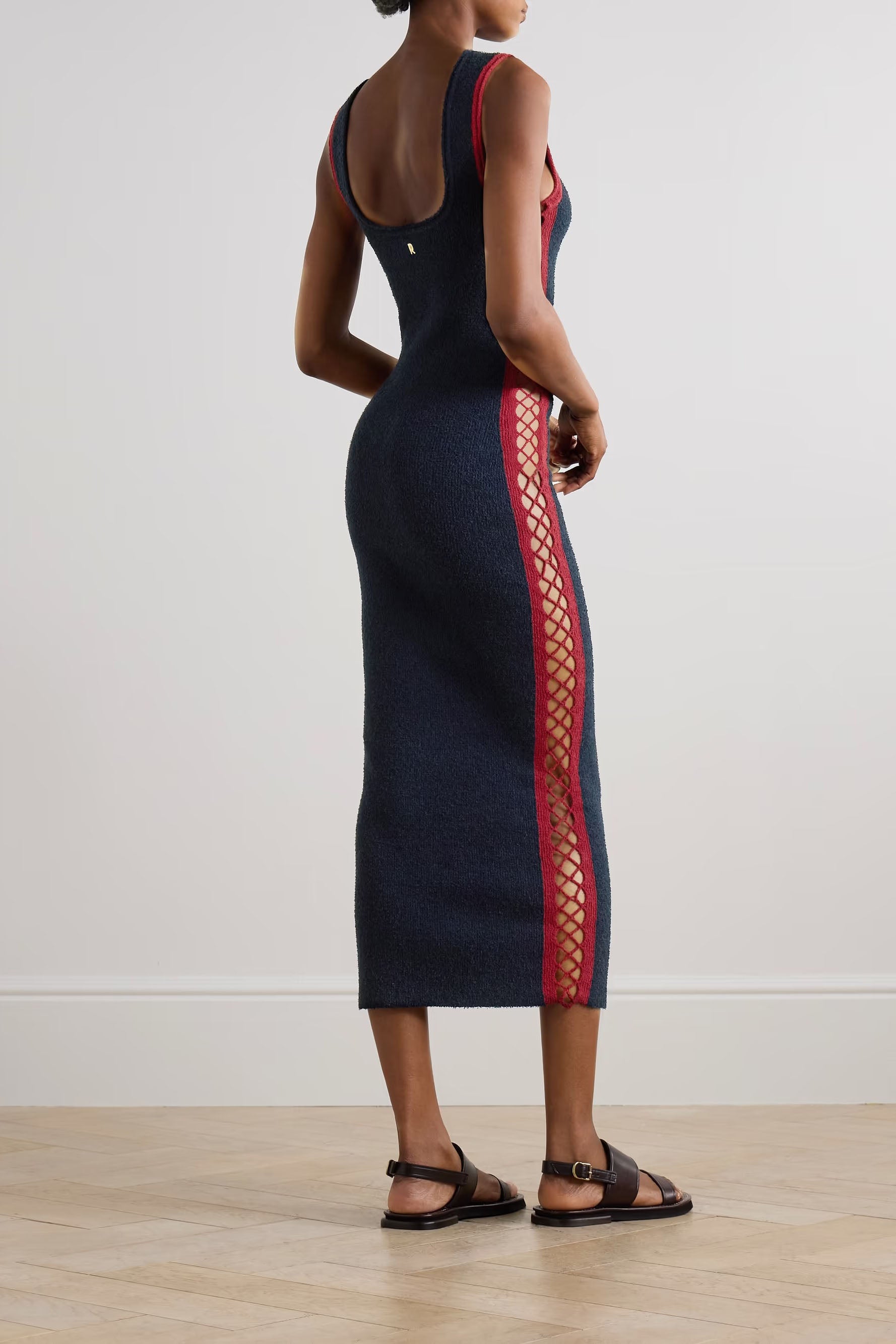 Red Crochet Trim Hollow Knit Dress-ROVOLE