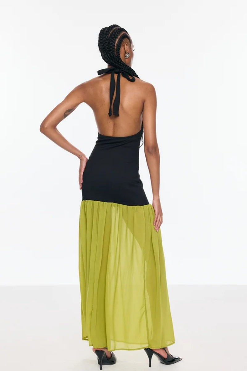 Cutout Halter Neck Backless Split Maxi Dress-ROVOLE