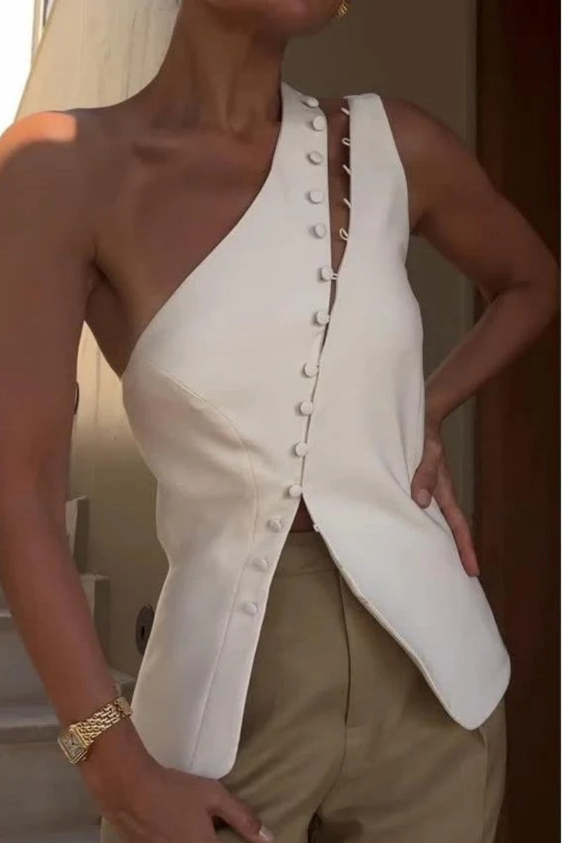 Ascent One-Shoulder Button Detail Top-ROVOLE