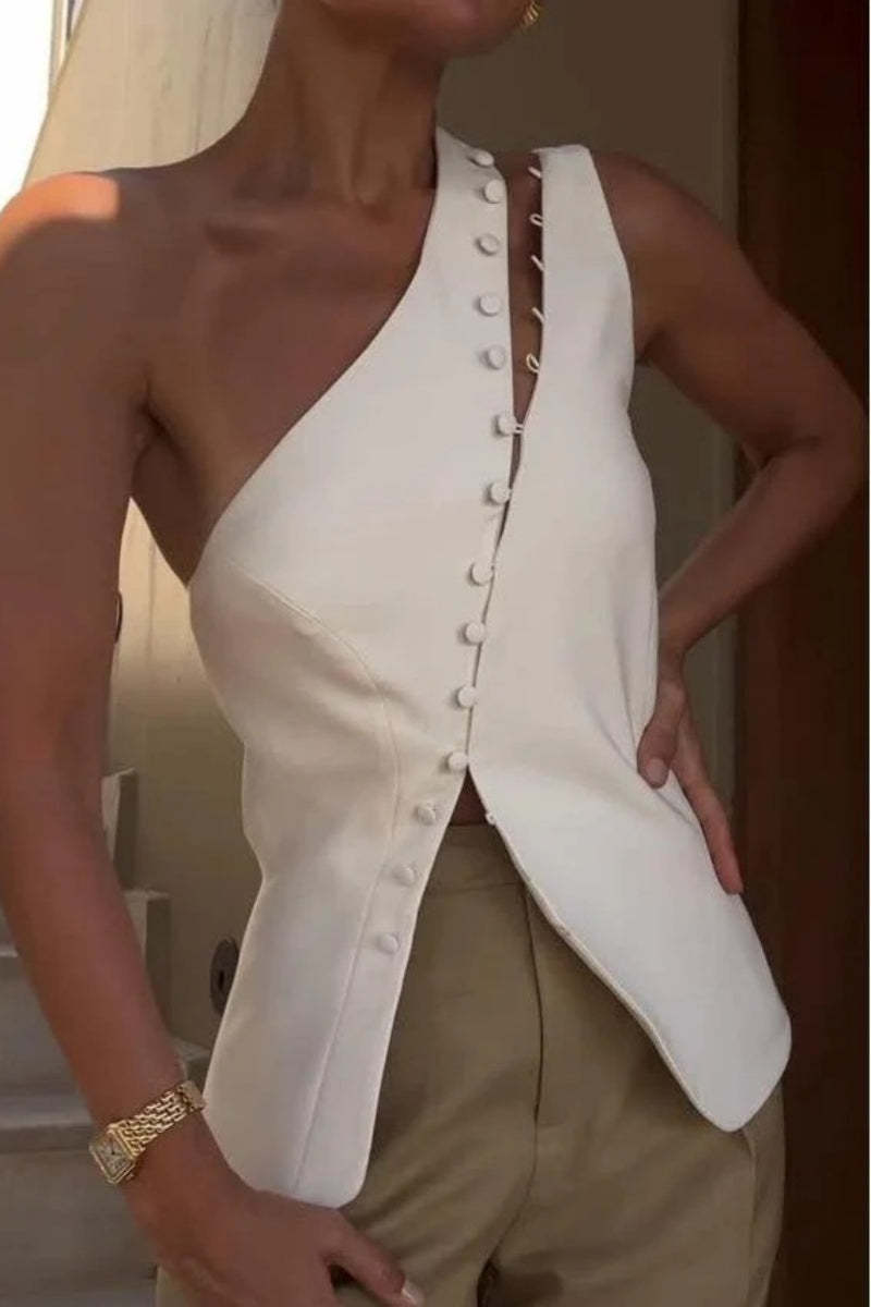 Ascent One-Shoulder Button Detail Top-ROVOLE