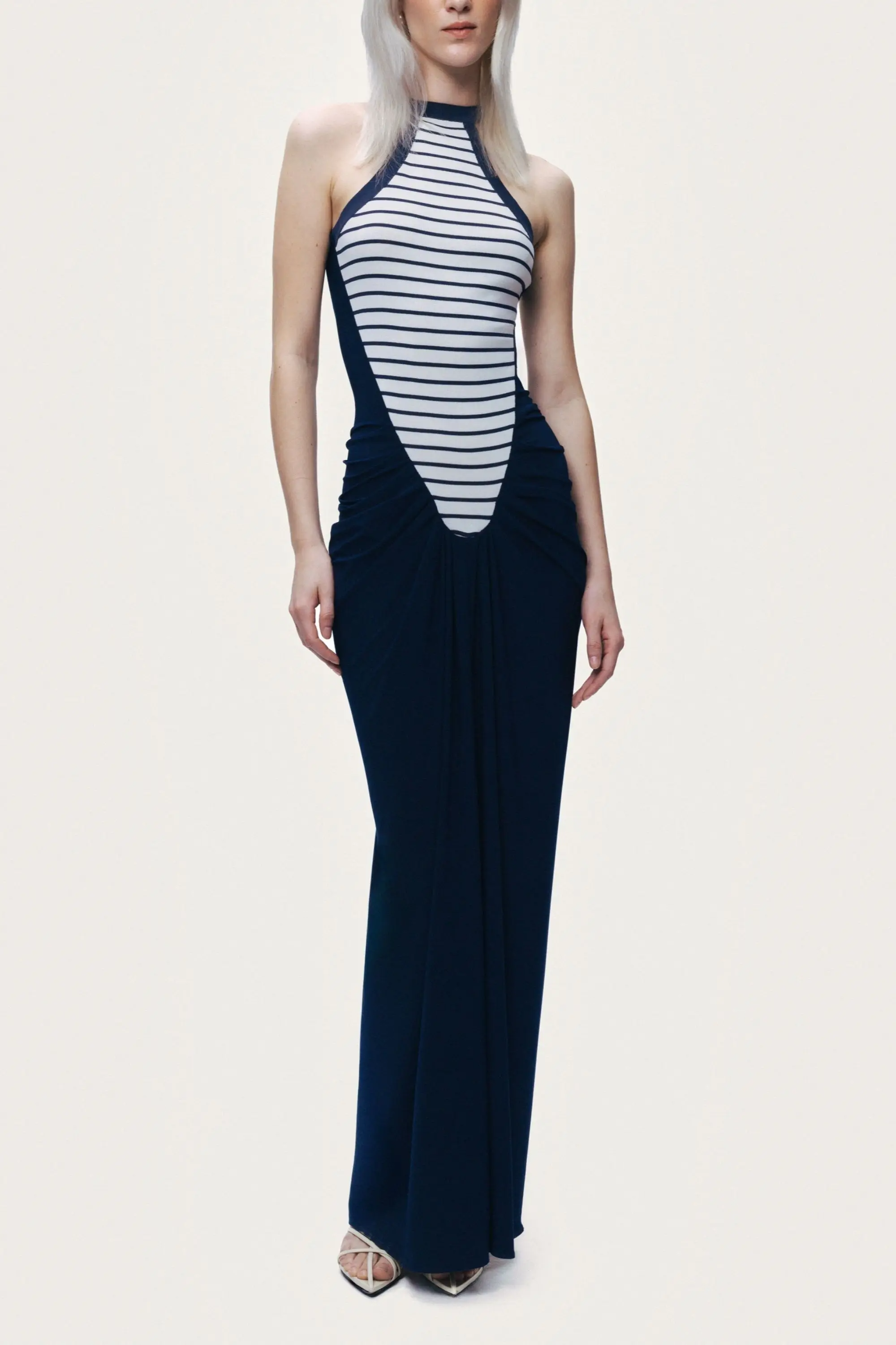 Contrast Stripe Halter Maxi Dress