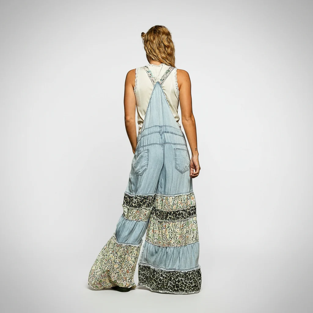 Patchwork Wide-Leg Denim Overalls