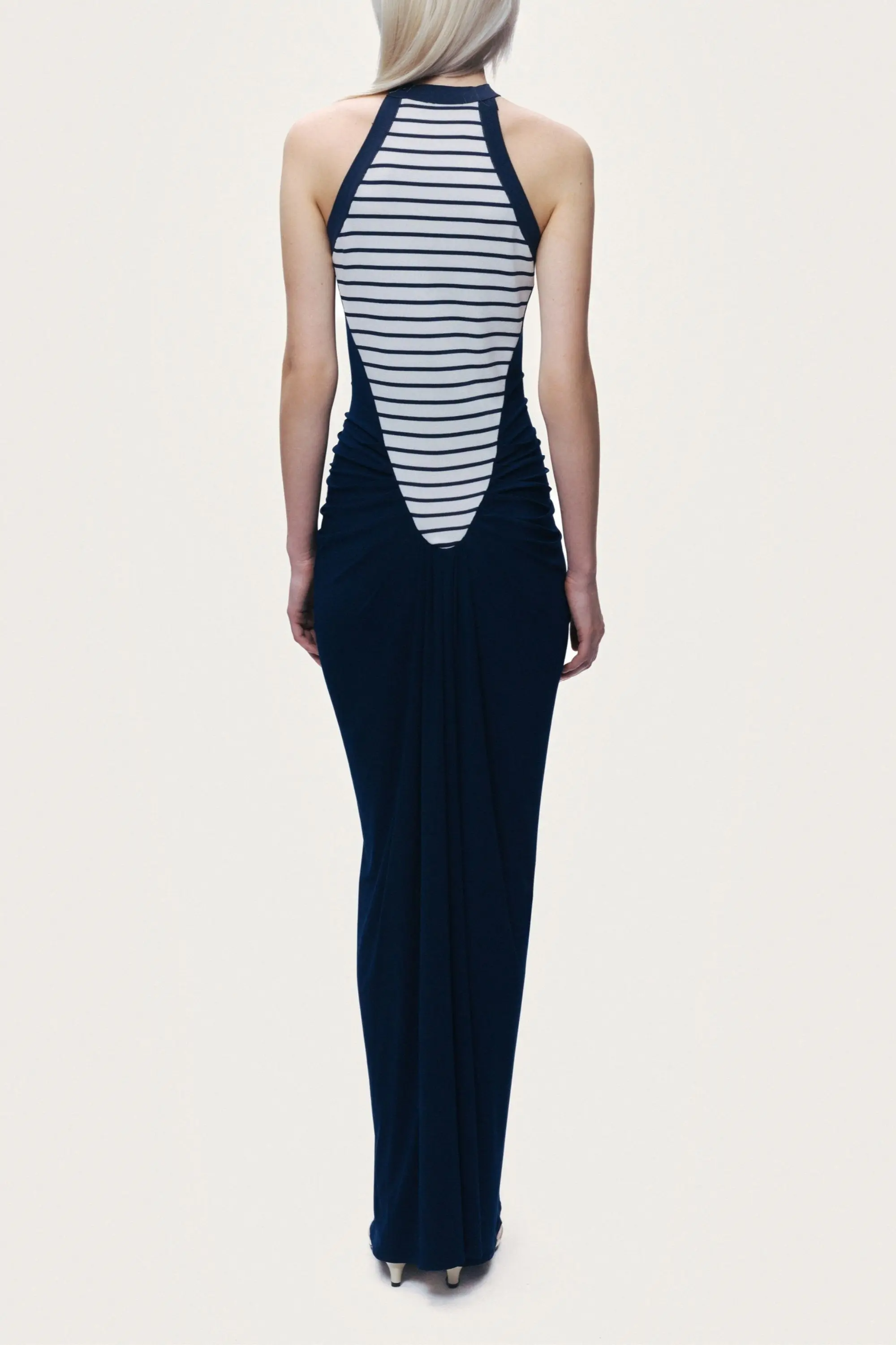 Contrast Stripe Halter Maxi Dress