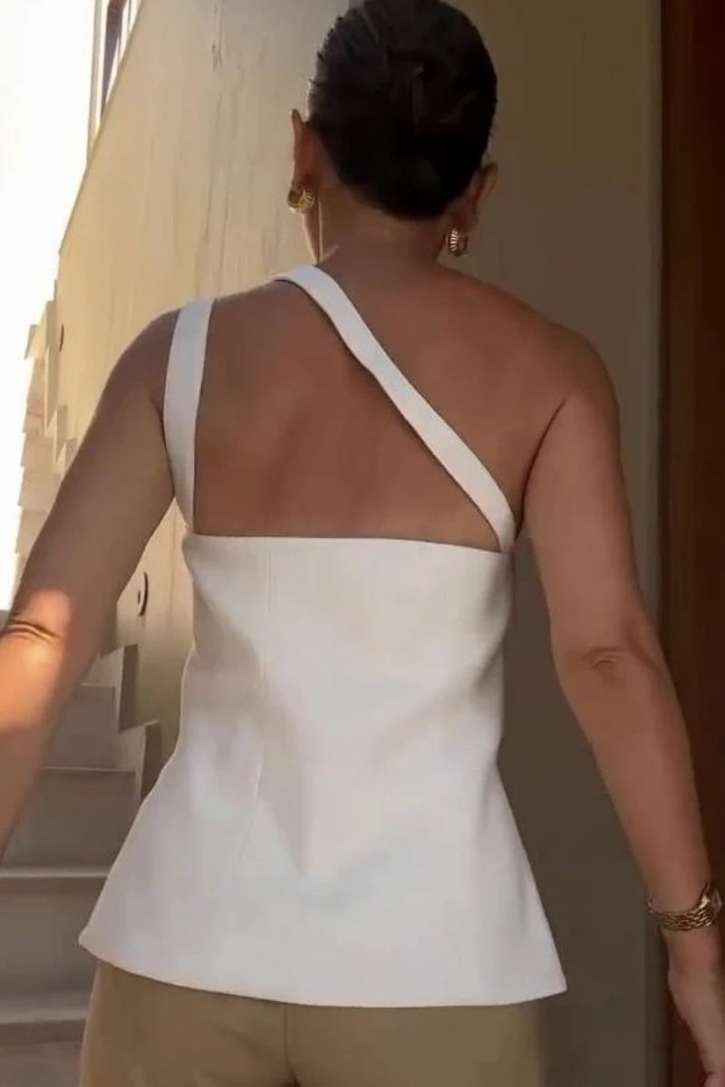 Ascent One-Shoulder Button Detail Top-ROVOLE