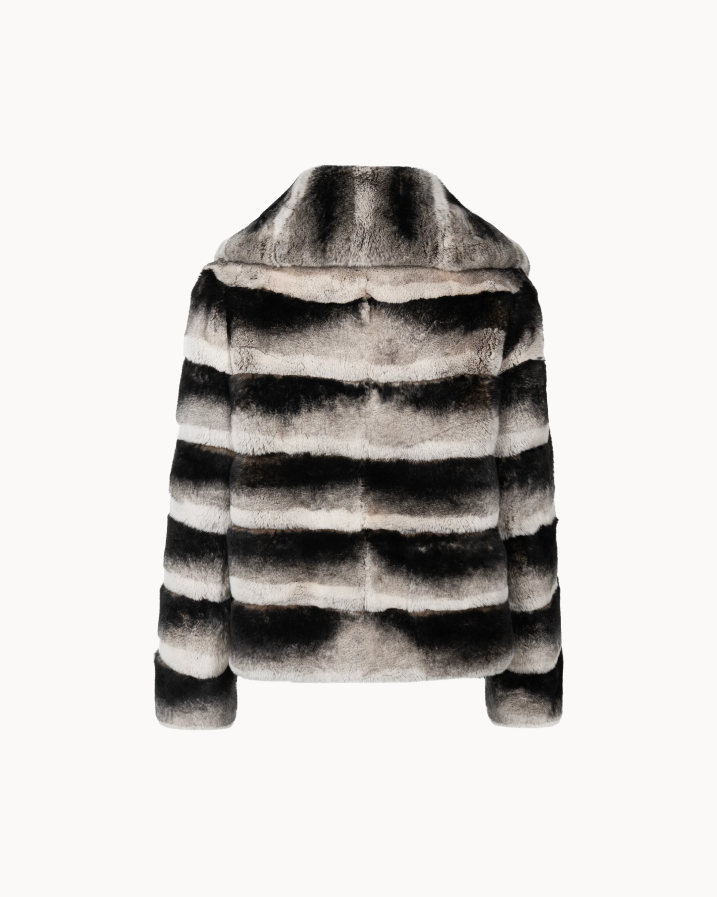 Striped Faux‑Fur Shawl‑Collar Mid‑Length Coat