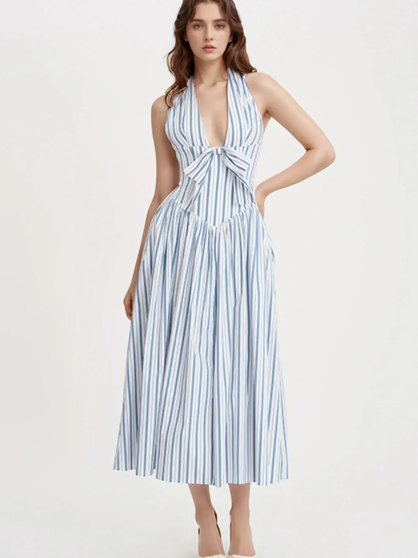 Striped Backless Midi Dress