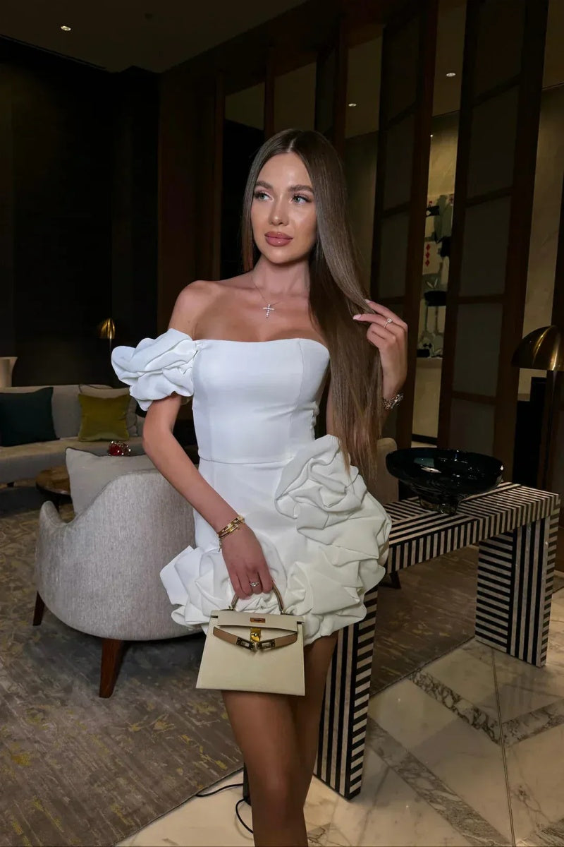 Laila Elegant Off Shoulder Mini Dress-ROVOLE