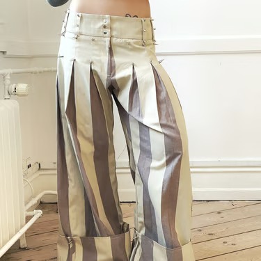 Oversized Stripe Stud-Detail Wide-Leg Pants