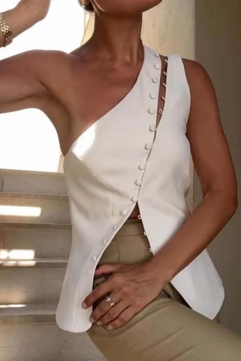 Ascent One-Shoulder Button Detail Top-ROVOLE