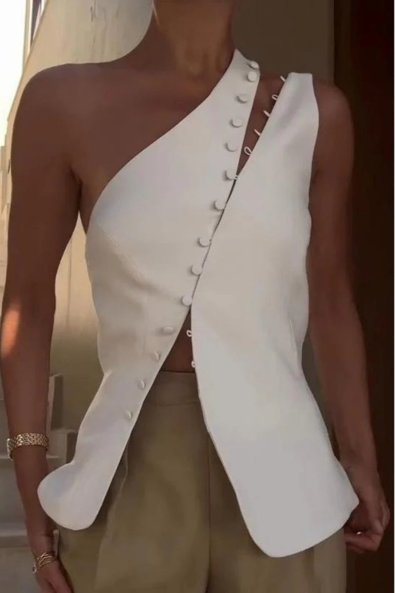 Ascent One-Shoulder Button Detail Top-ROVOLE