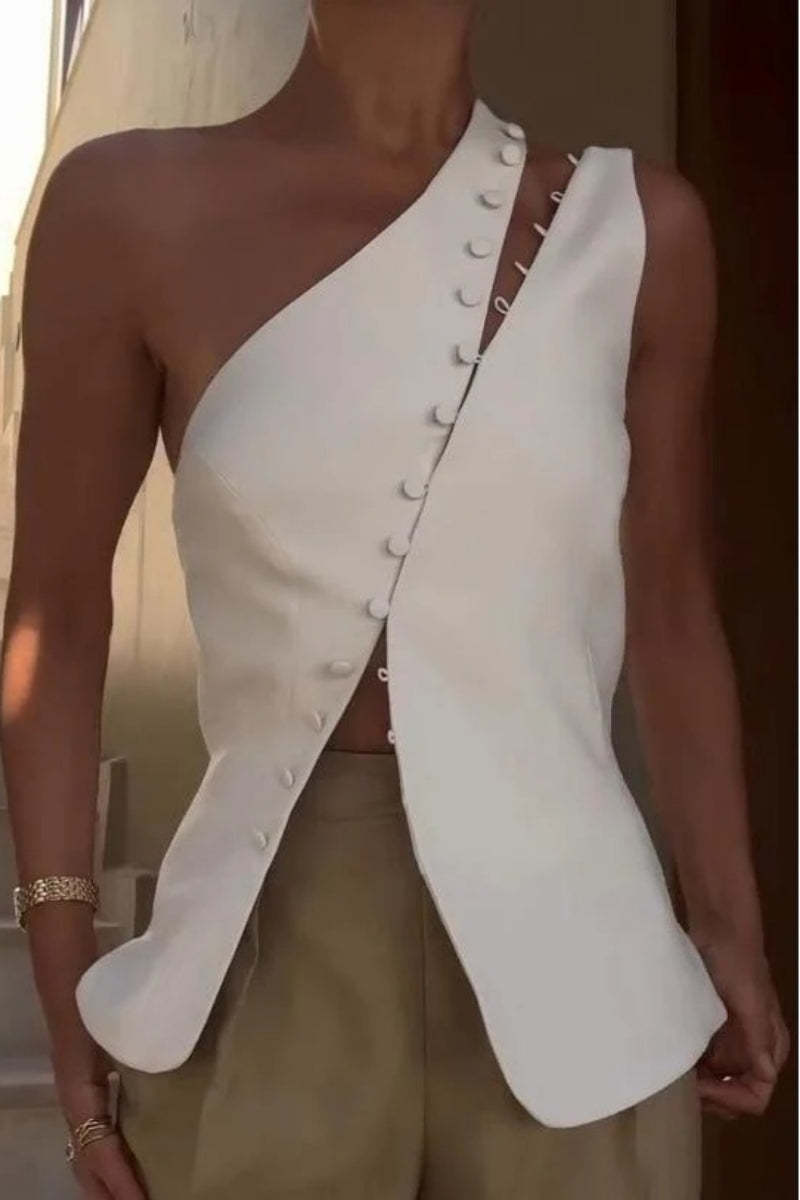 Ascent One-Shoulder Button Detail Top-ROVOLE