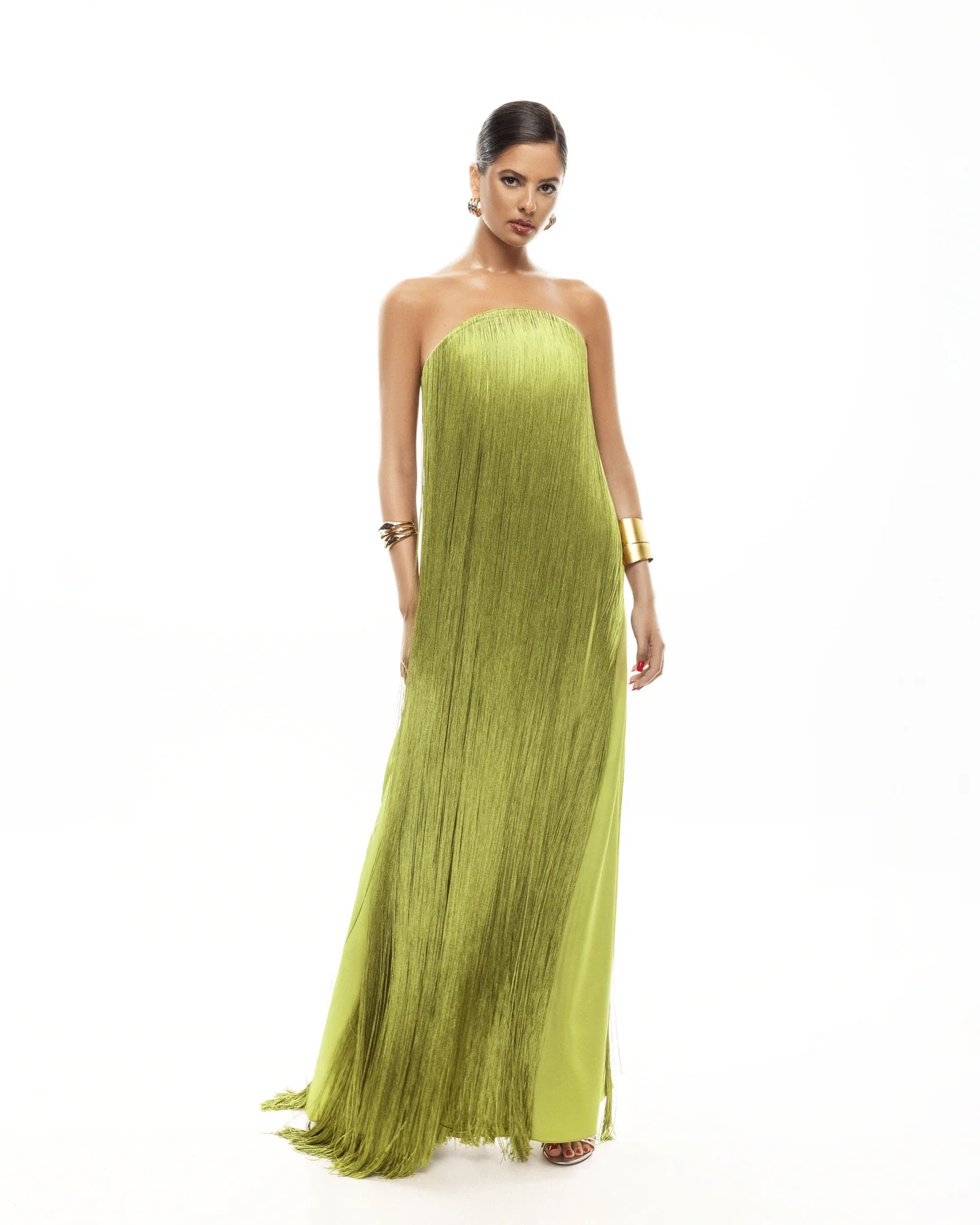Strapless Fringe Maxi Dress