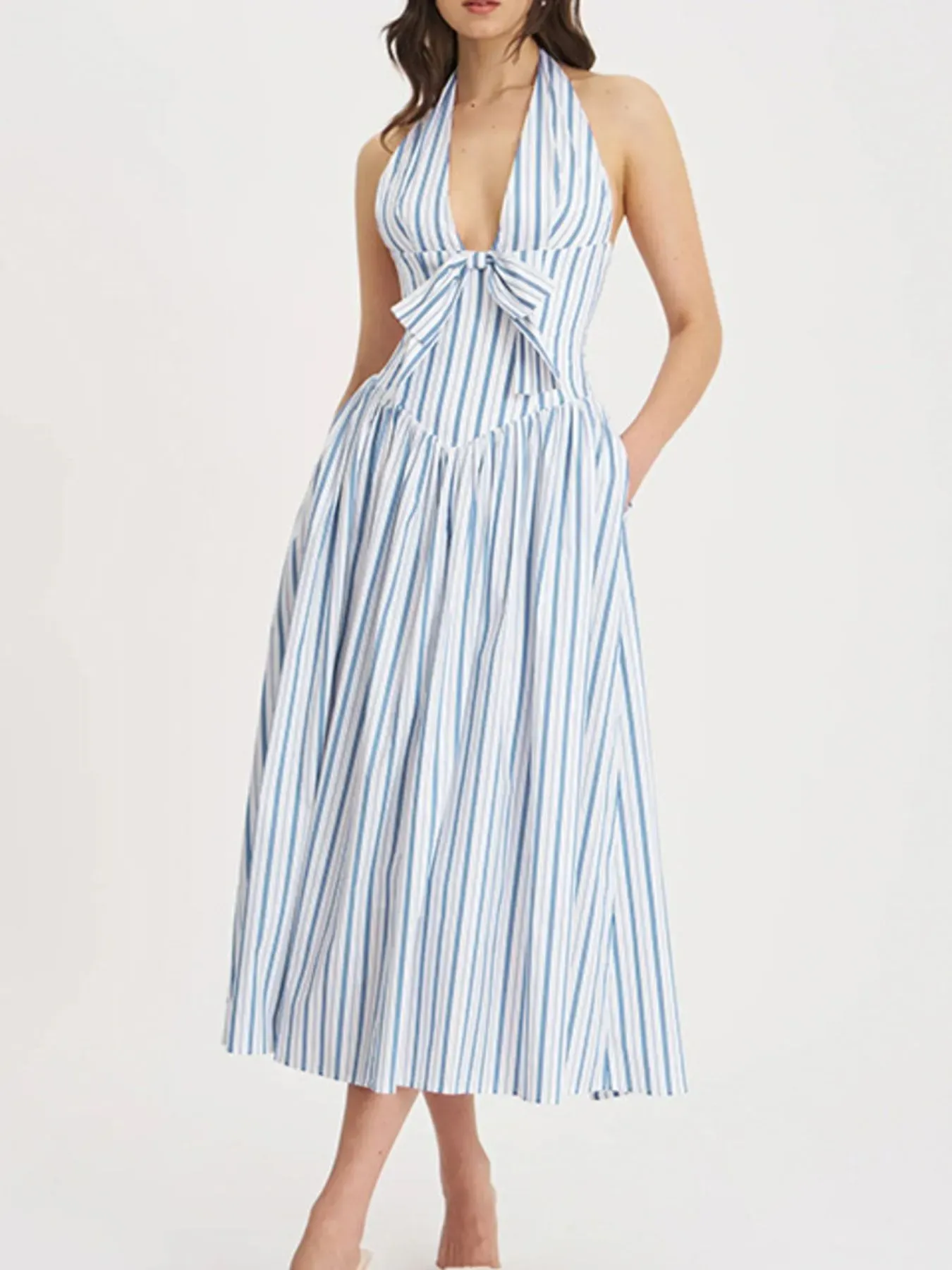 Striped Backless Midi Dress