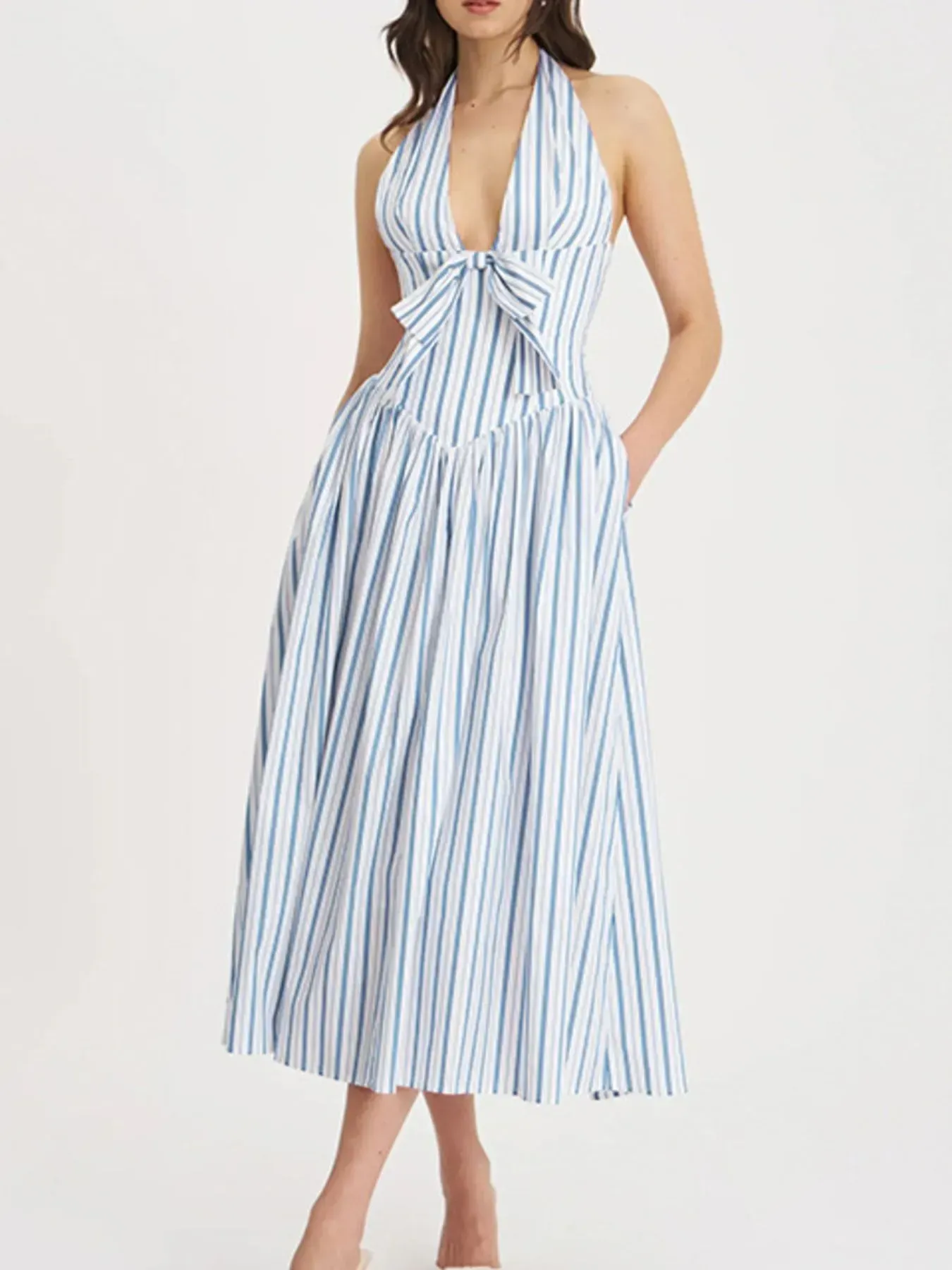 Striped Backless Midi Dress