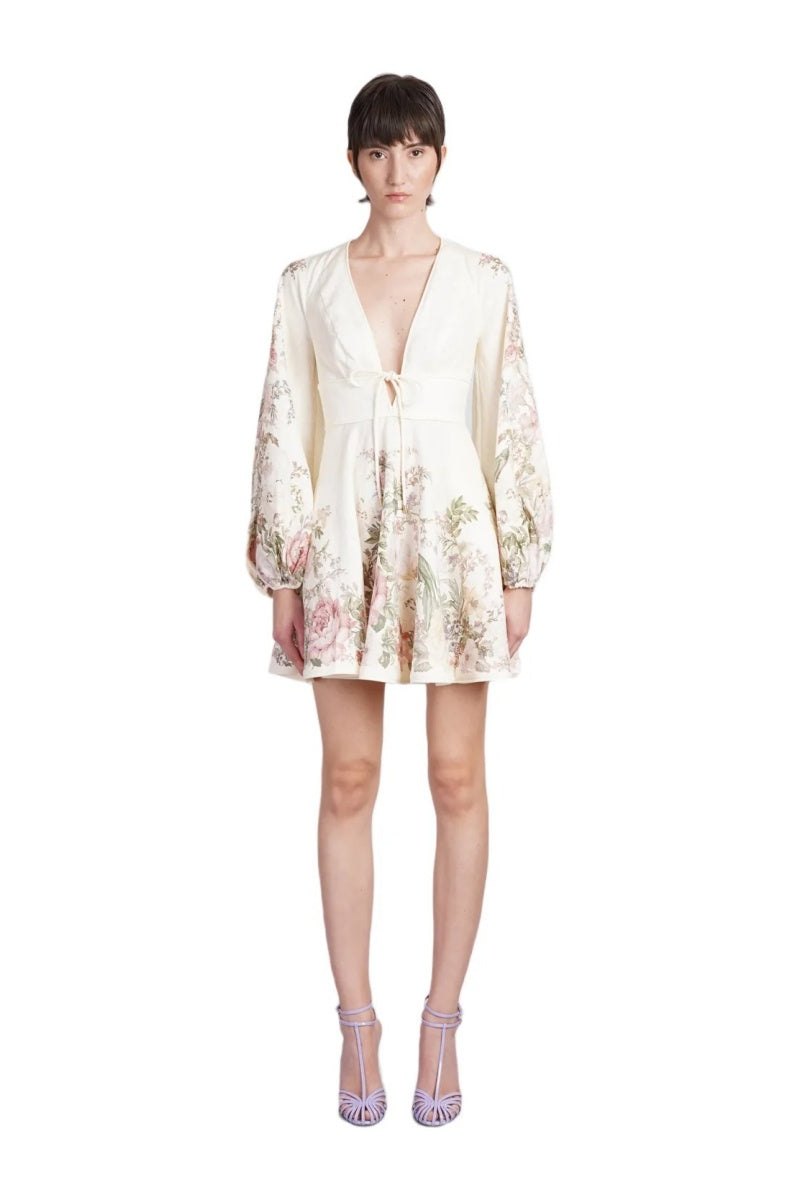 Linen Print Mini Dress-ROVOLE