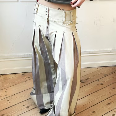 Oversized Stripe Stud-Detail Wide-Leg Pants