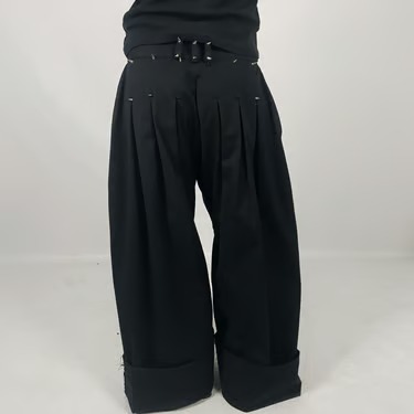 Oversized Stripe Stud-Detail Wide-Leg Pants